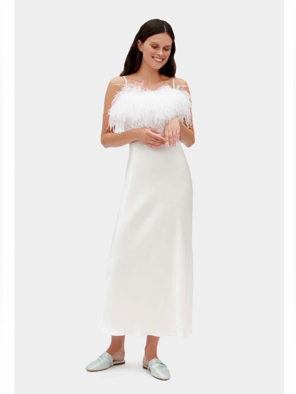 SLEEPER Boheme WHITE Slip Dress with Feathers SIZE:XS,S,M